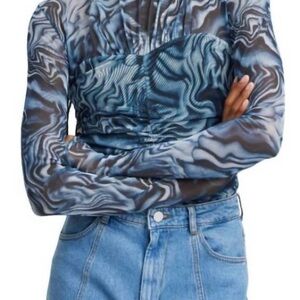 Blue Marble Long-Sleeve Sheer Top